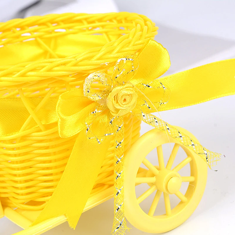 1Pc Rattan Bicycle Flower Basket Vase Storage Three-wheel Cute Flower Pot Ornament
