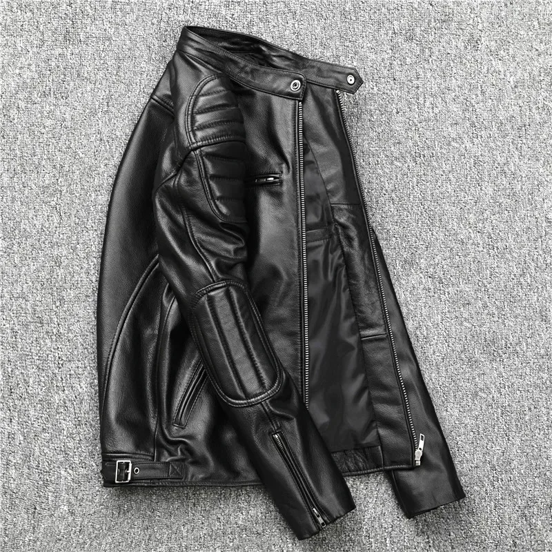 New Leather Jacket Men Motorcycle Biker Spring Genuine Leather Jackets Slim Short Coat Soft Leather Men