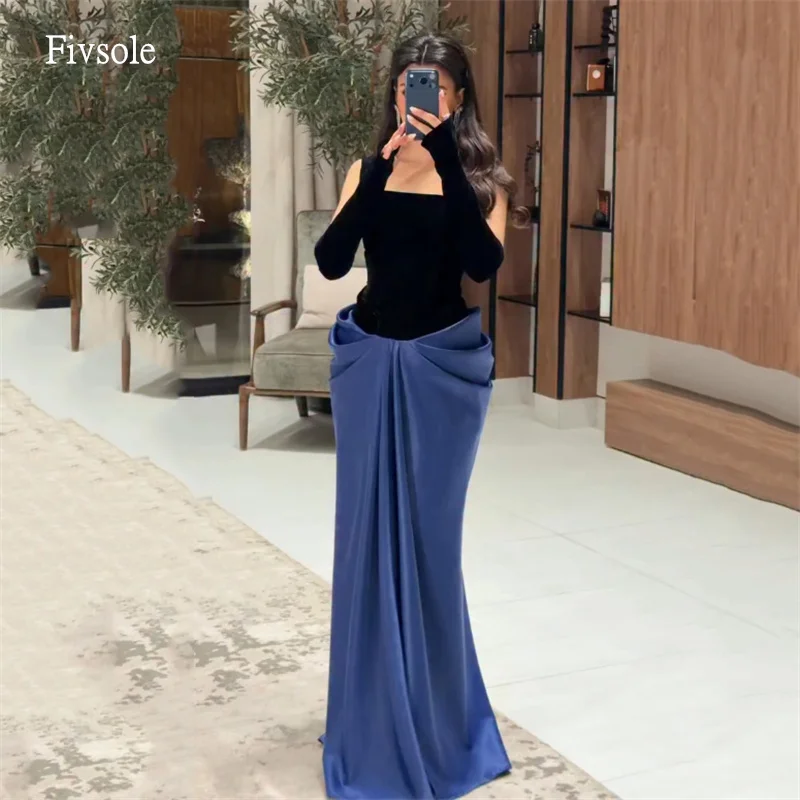 

Fivsole Modern Black/Blue Off The Shoulder Mermaid Prom Gowns Velvet Pleated Party Gown Floor Length Evening Dress Customized