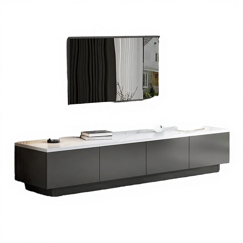 Italian luxury forest wood TV cabinet coffee table combination modern stainless steel living room furniture panel home apartment