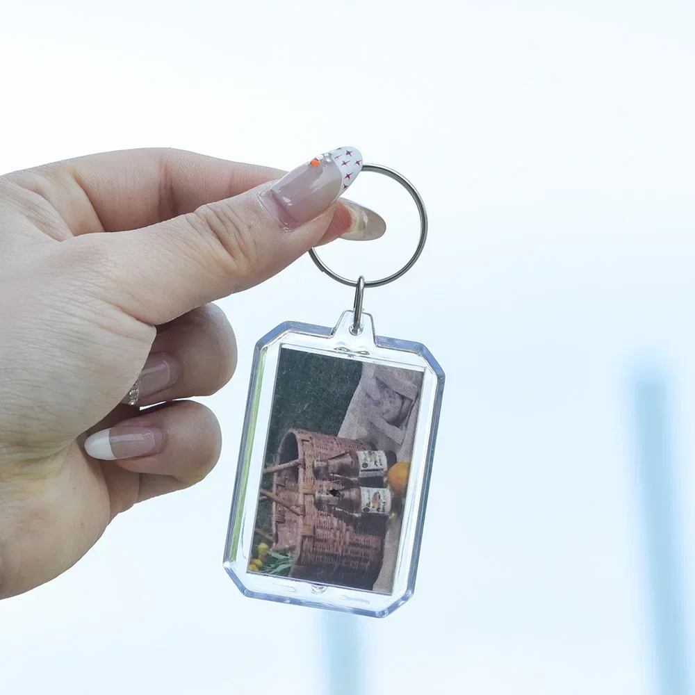 5-50pcs Transparent Photo Frame Keychain Tassels Snap-In Custom Insert Photo Acrylic Blank Keyring Clear Blank Picture Pendant