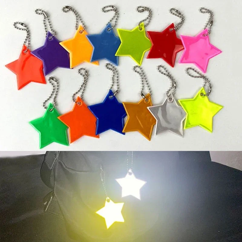 1/10pcs Colorful Star Reflective Keychain Bag Pendant Reflector Keyrings for Visible Safety Night Traffic Safety Reflector