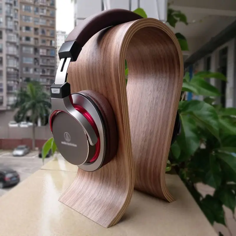 Head Mounted Headphone Stand Solid Wood Storage Holder Walnut U-shaped Eardphone Storage Stand Headset Display Rack Decoration