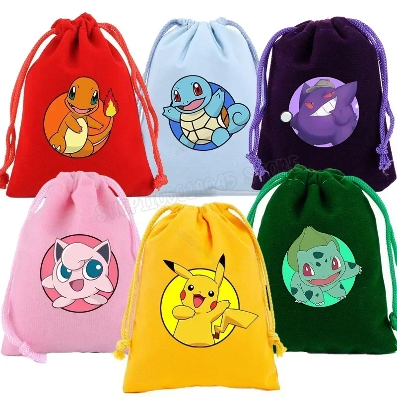 Pokemon Girls Boys Drawstring Bag Cartoon Anime Figure Pikachu Charmander Squirtle Child Handbag Travel Storage Pouches Kid Gift