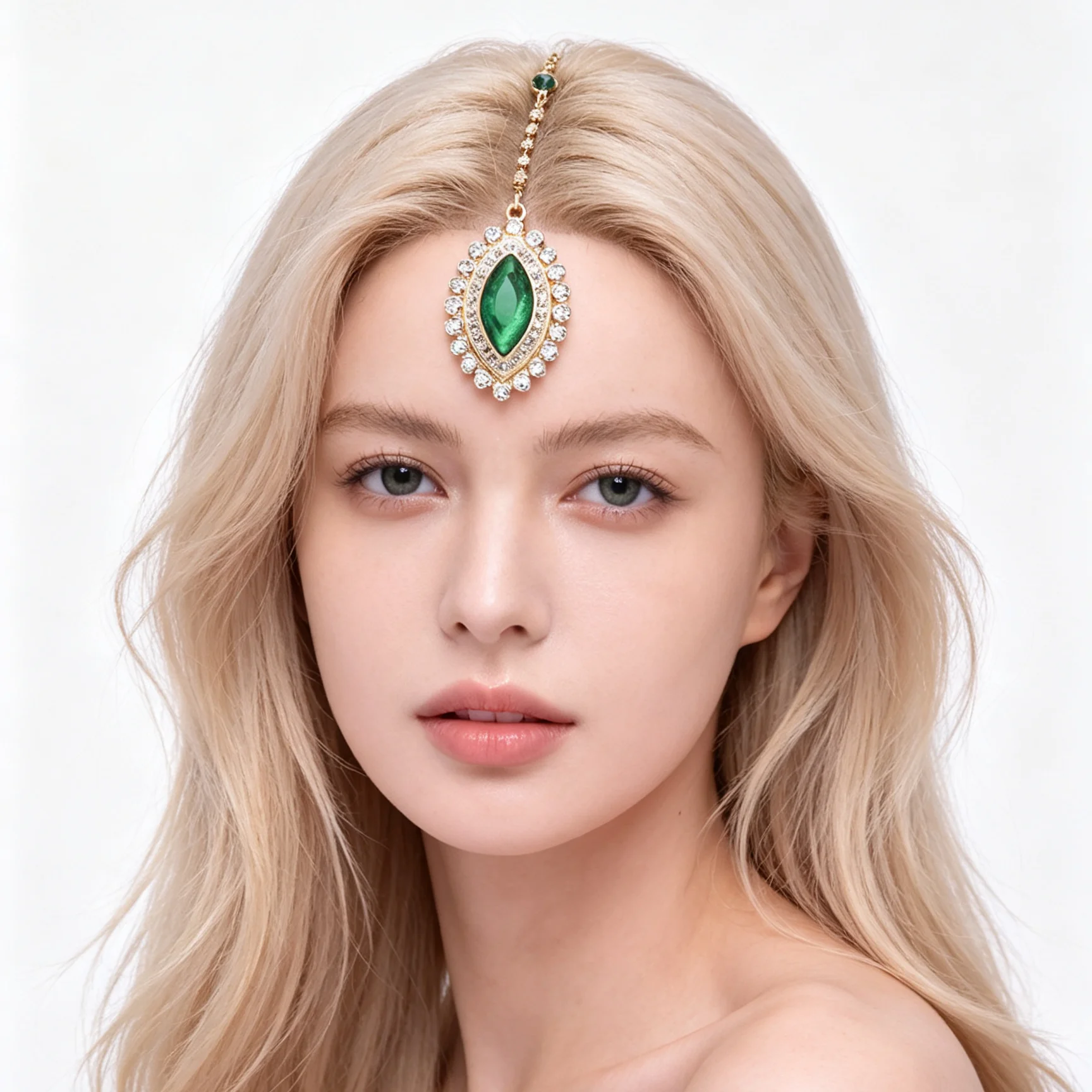 Ethnic Rhinestone Water-Drop Brow Pendant Maang Tikka Hair Clip Electroplated Alloy Indian Exotic Forehead Chain