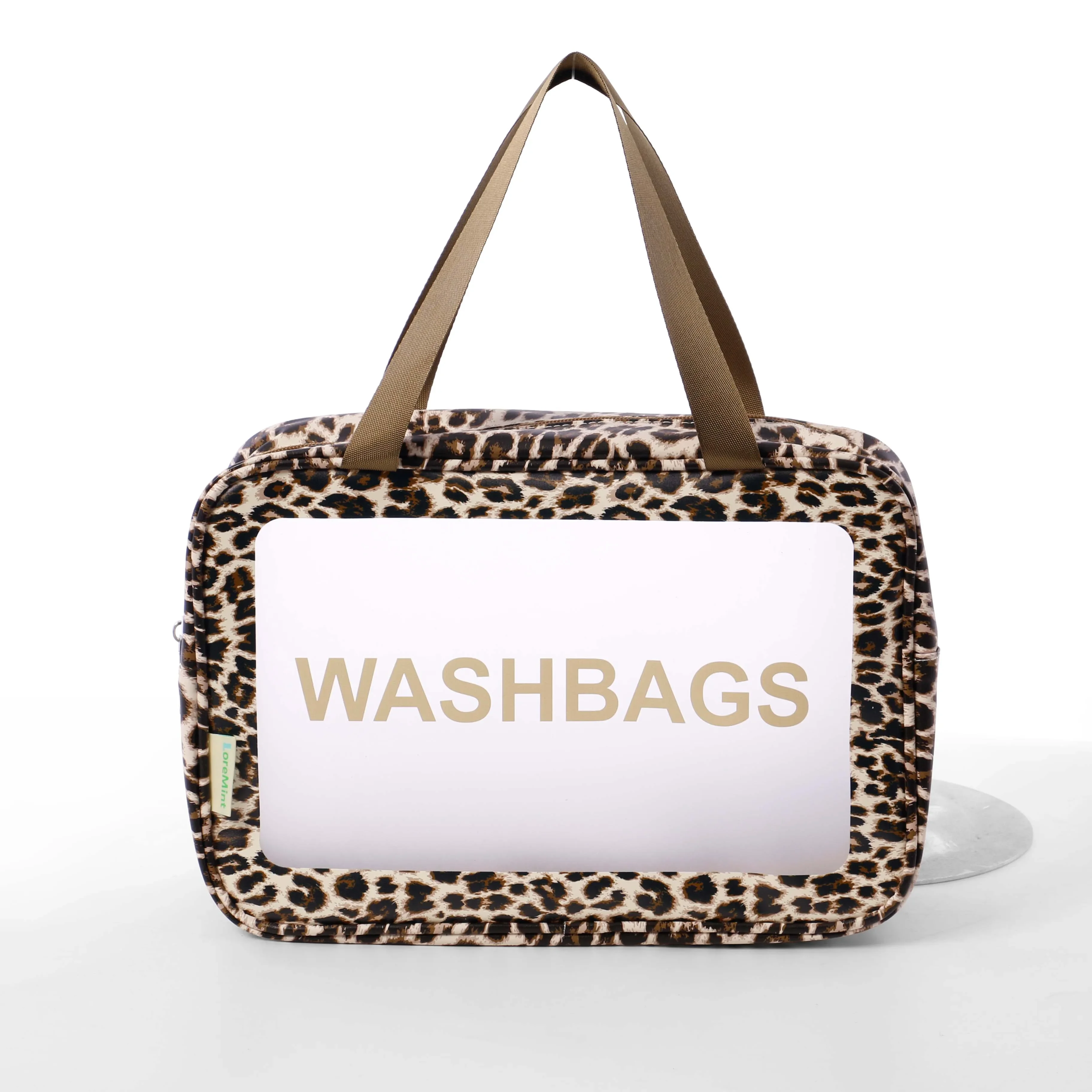 6Pcs Brown Leopard Print Travel Organizer Bag Set PU Frosted PVC Cosmetic Toiletry Bags Zipper Closure Makeup Storage Pouches for Women