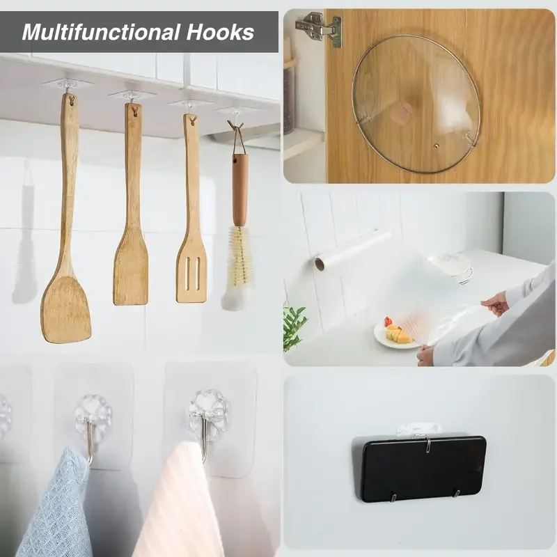 Transparent Self Adhesive Wall Hooks Heavy Duty Multi-Purpose Wall Hook Key Holder Towel Holder For Kitchen Bathroom Accessories