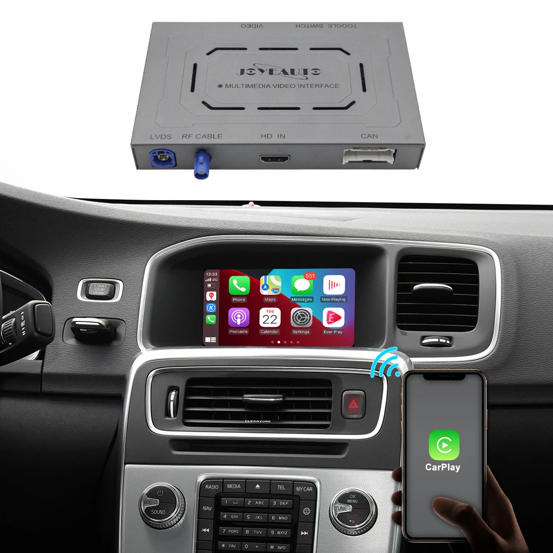 JoyeAuto Wireless CarPlay for Volvo 2014-2019 S60 XC60 V60 S80 V40 Wireless Android Auto Interface Mirror-Link AirPlay Car Play