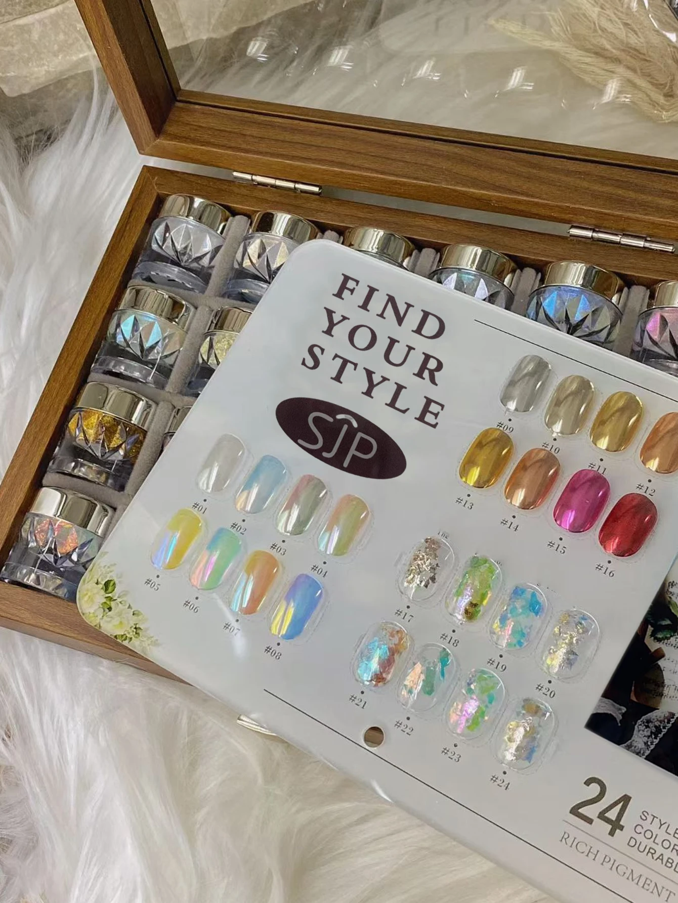 مسحوق مرآة سحرية ممتازة لضوء القمر 1/24 لونًا، مسحوق أوبال، مجموعة مسحوق مرآة سحرية مع حوامل ألوان وصندوق تخزين #5