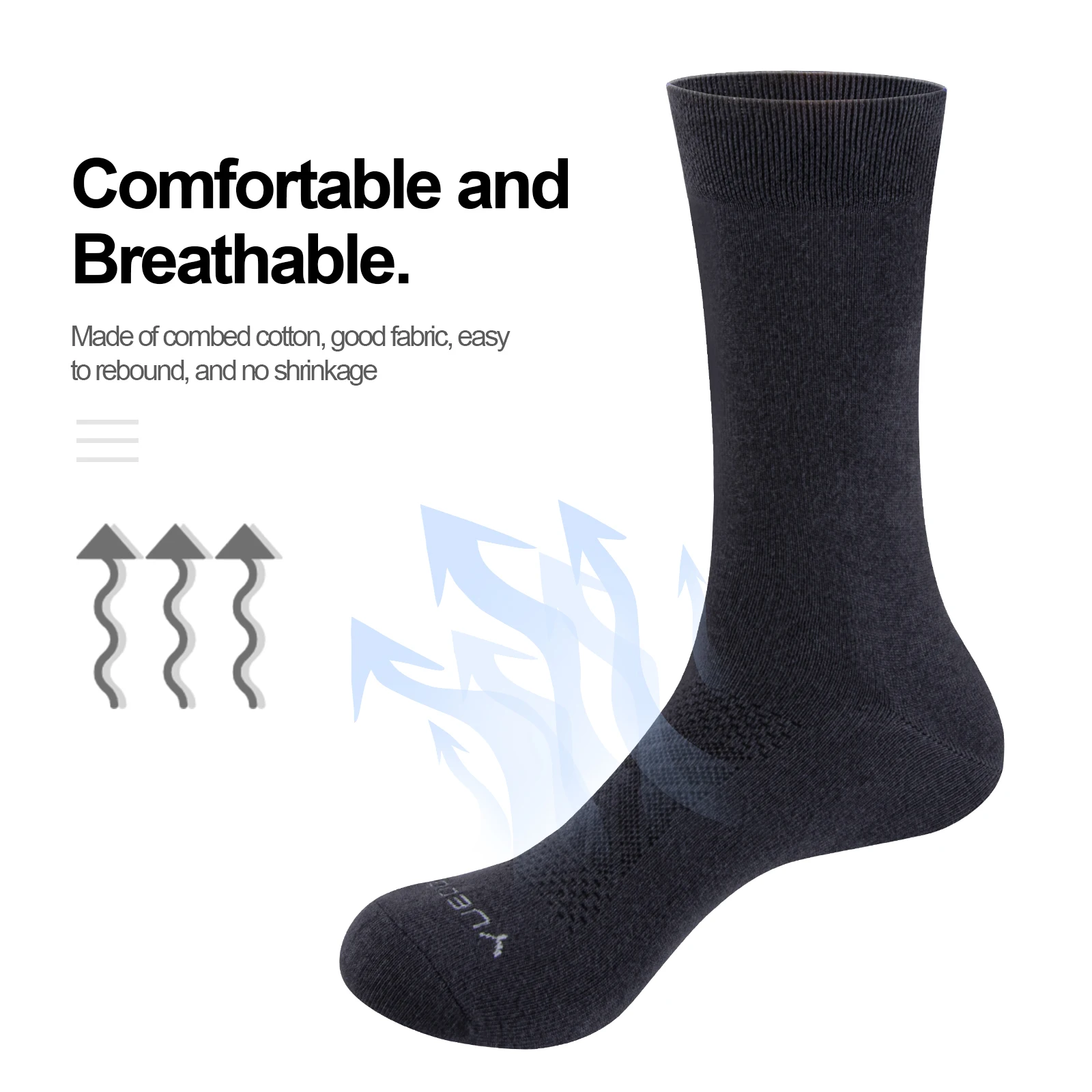 YUEDGE Mens Breathable Comfortable Thin Cotton Socks Classic Casual Mid Crew Calf Business Dress Socks For Size 37-46