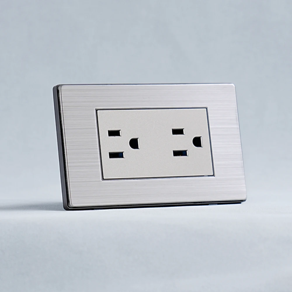 

South American series stainless steel panel American-style flat six-hole socket 16A wall socket 110-250V