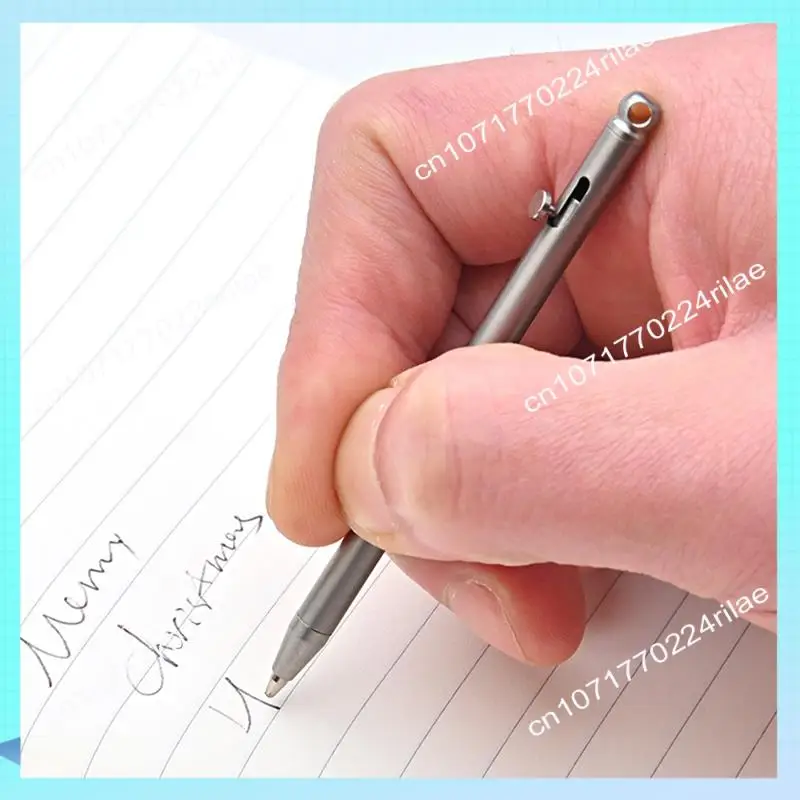 A17Z Gray Titanium Mini Compact Travel Ballpoint Pen With Bolt Action, Portable Keychain Design