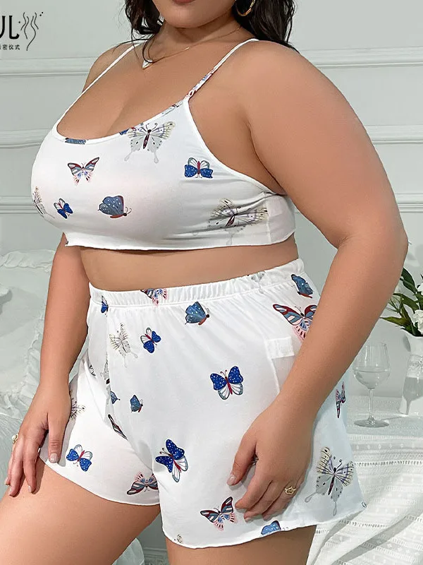 Pyjama imprimé papillon pour femme, ensemble court en Y, pyjama grande taille, précieux, chaud, sexy, coréen, 3XL, 4QN5, haute qualité, nouveau