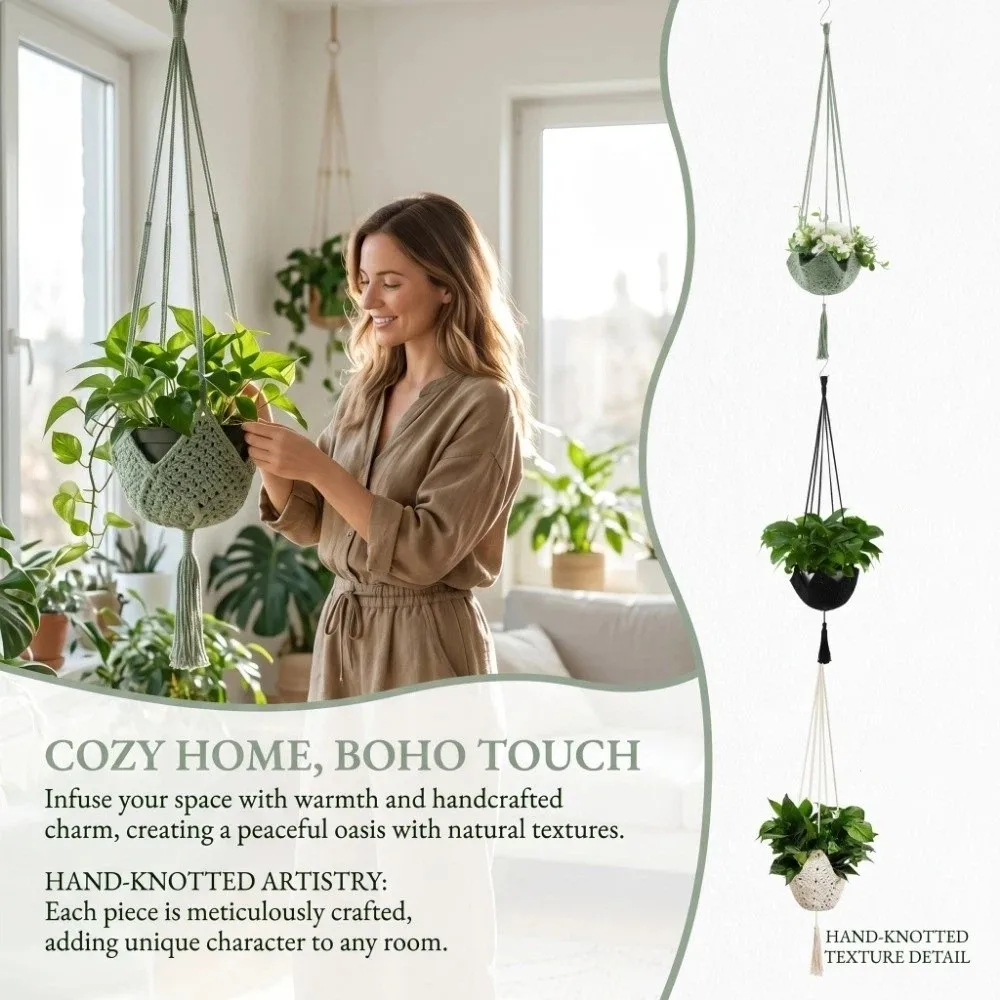 Hanging Planter Handmade Macrame Plant Hanger Sturdy Bohemian Hanging Basket Long Creative Plant Hanger Wedding