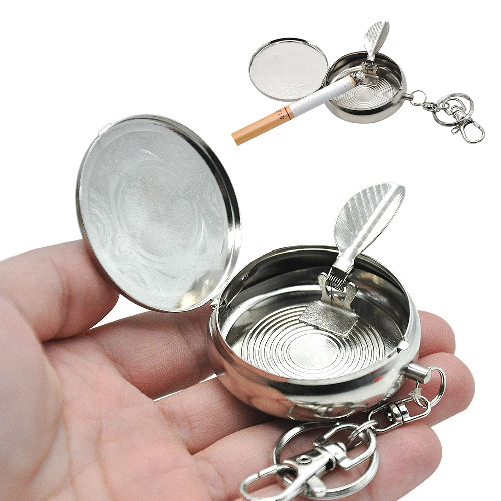 

Pocket Ashtray Mini Ash Box Case Ash Tray with Key Chain Portable Tobacco Box Case Cigarette Ash Box Ashtray Keychain Decor Tray