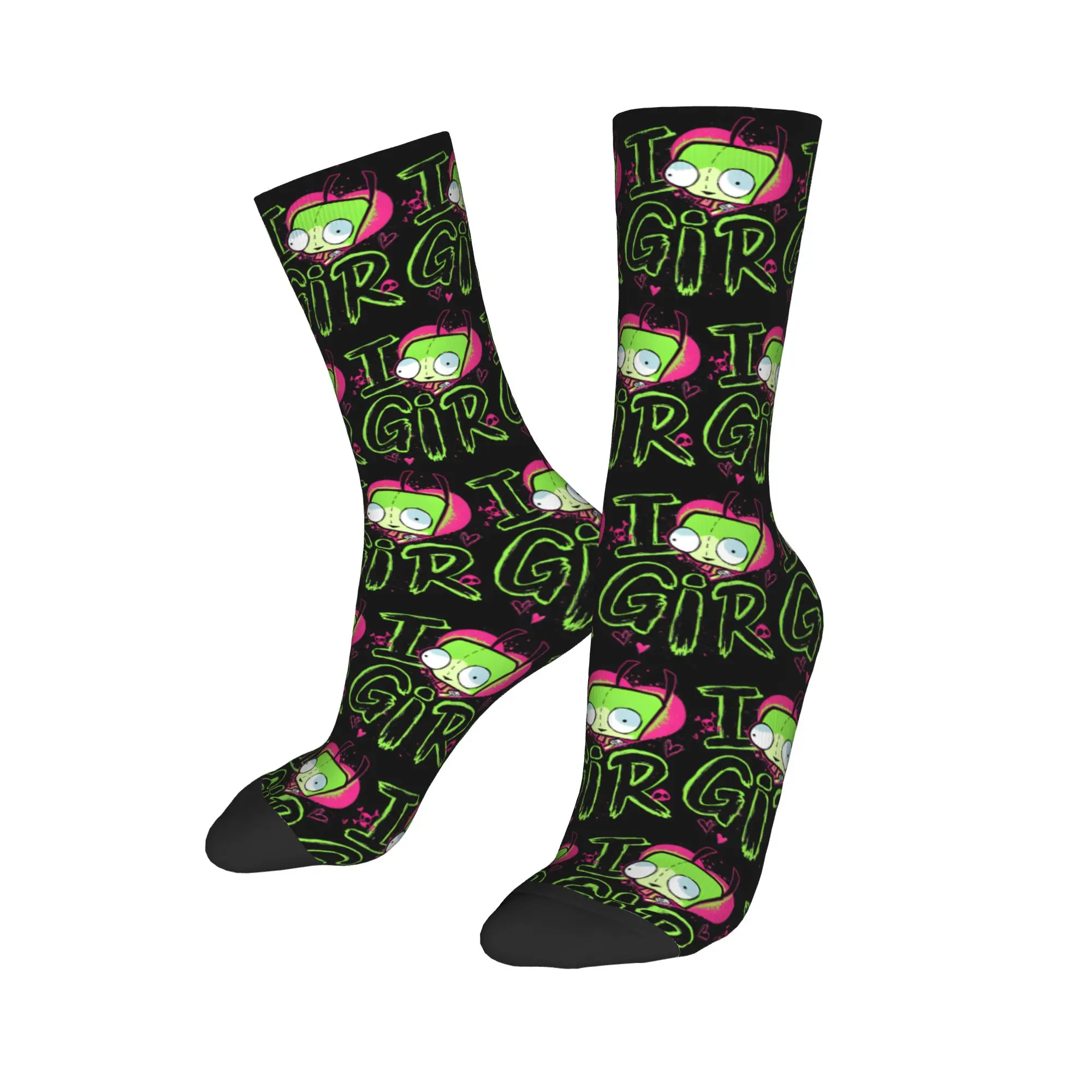 Crazy Design  Invaders Zims  I Love GIR Football Socks  Polyester Long Socks for Unisex Sweat Absorbing,