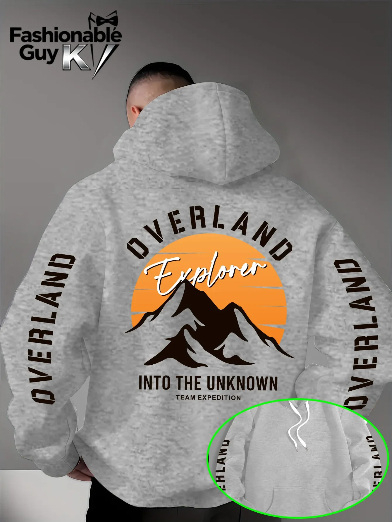 Men’s Overland Explorer Into The Unknown Graphic Hoodie Oversized Pullover Sweatshirt Fleece Lined Autumn Winter Streetwear