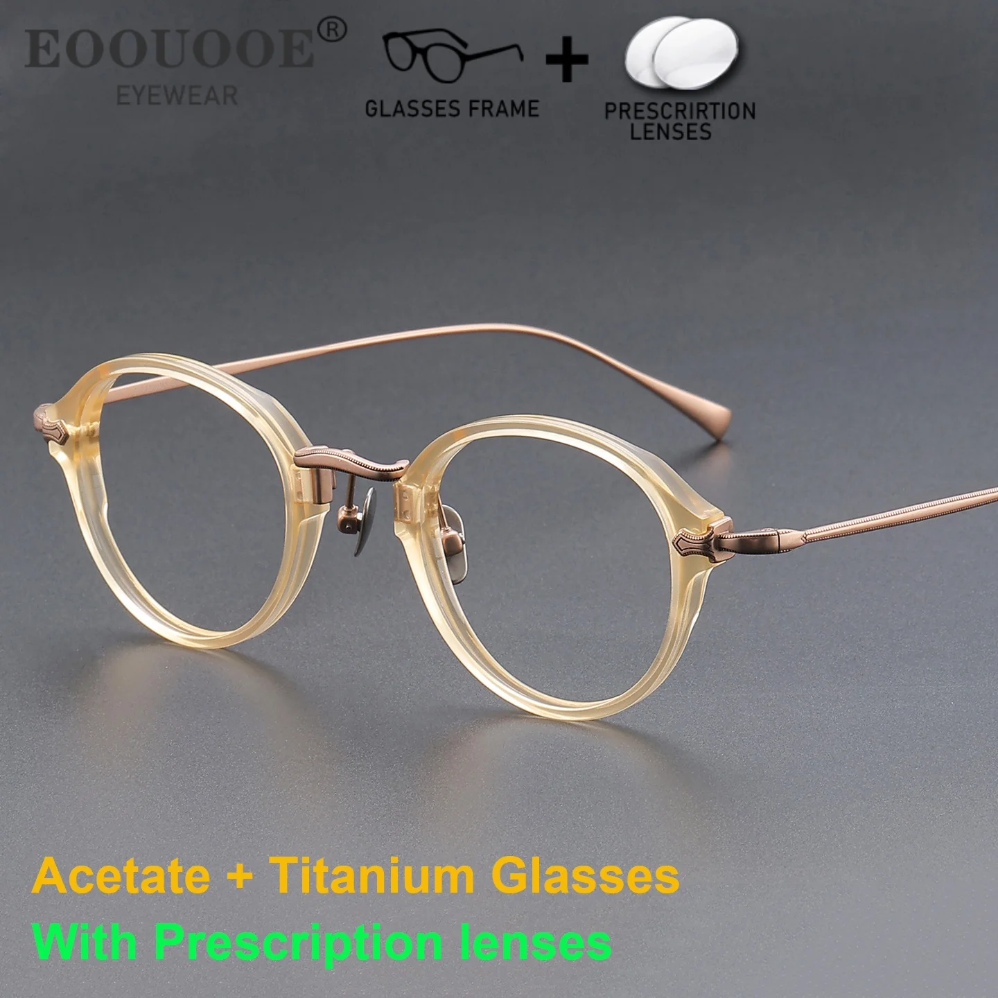 

New Vintage Acetate Titanium Eyeglass Frame With Prescription Lenses Myopia Reading Progressive Eyewear UV Anti-Reflection Men