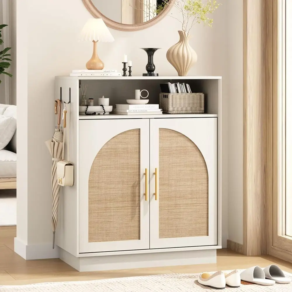 

5-Tier Arched Door Shoe Storage Cabinet with Adjustable Shelves, Rustic White