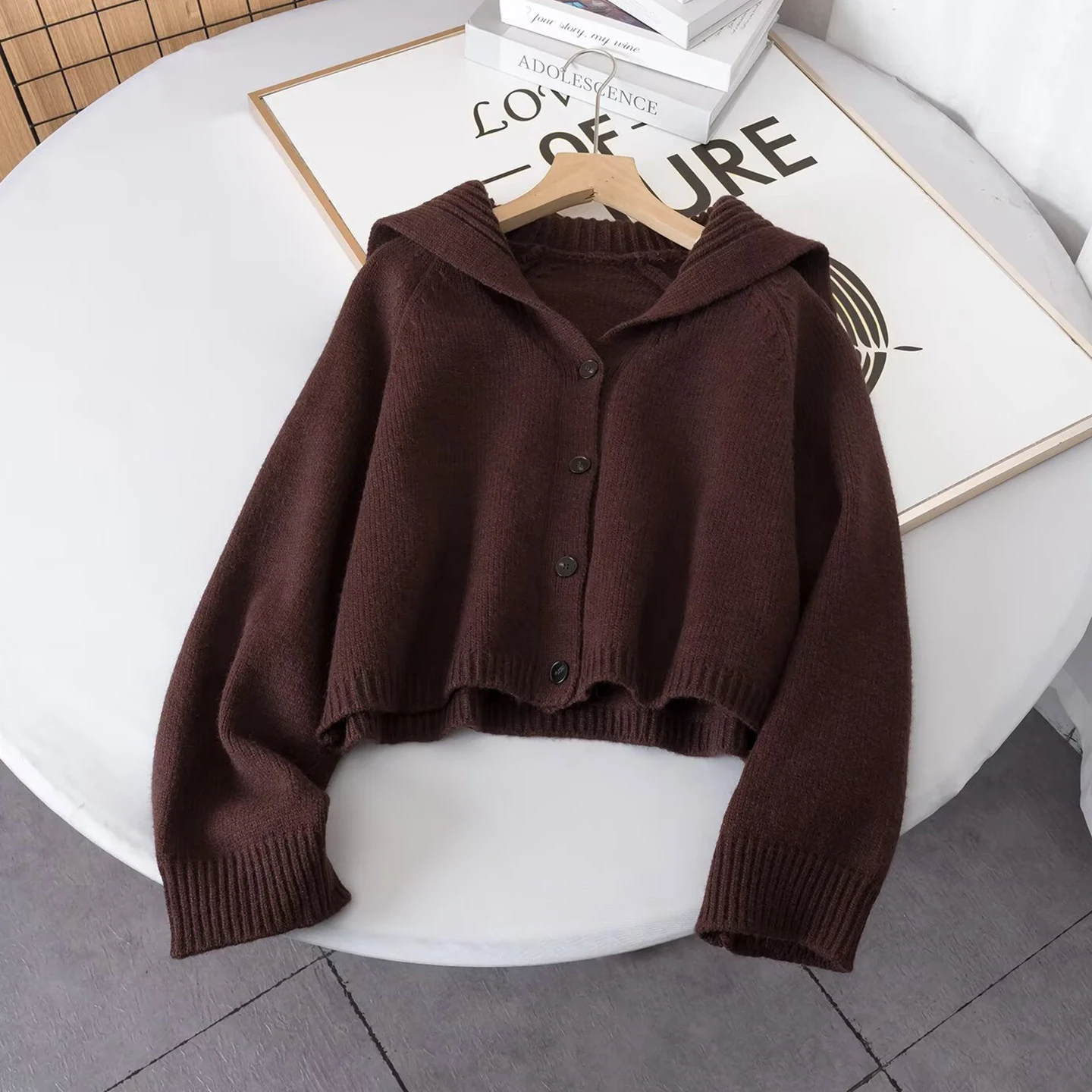 

Faionable Knitted Sailor Collar Open Cardigan Women's Sle Personali Winter New Arrival Z Long Sve Pure Color Bu...