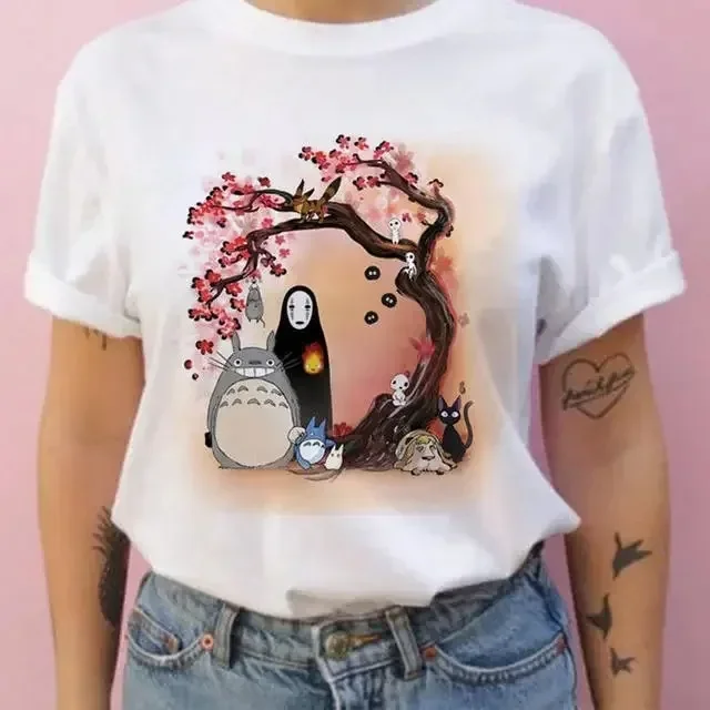 Camiseta de manga corta de verano para hombres y mujeres, camiseta informal cómoda de Studio Ghibli Totoro Harajuku Kawaii Totoro Ghibli