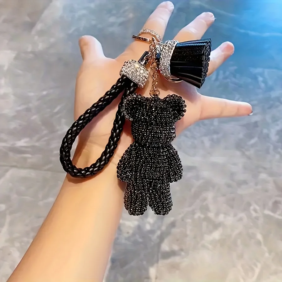 Personalized and Creative Boutique 8cm Cute Bear Keychain Inlaid with Artificial Diamond Car Keychain Bag Keychain