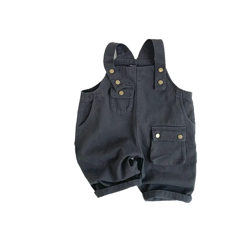 2025 New Children Loose Overalls Cotton Boys Girls Solid Strap Trousers Baby Sleeveless Jumpsuit Kids Pocket Casual Pants