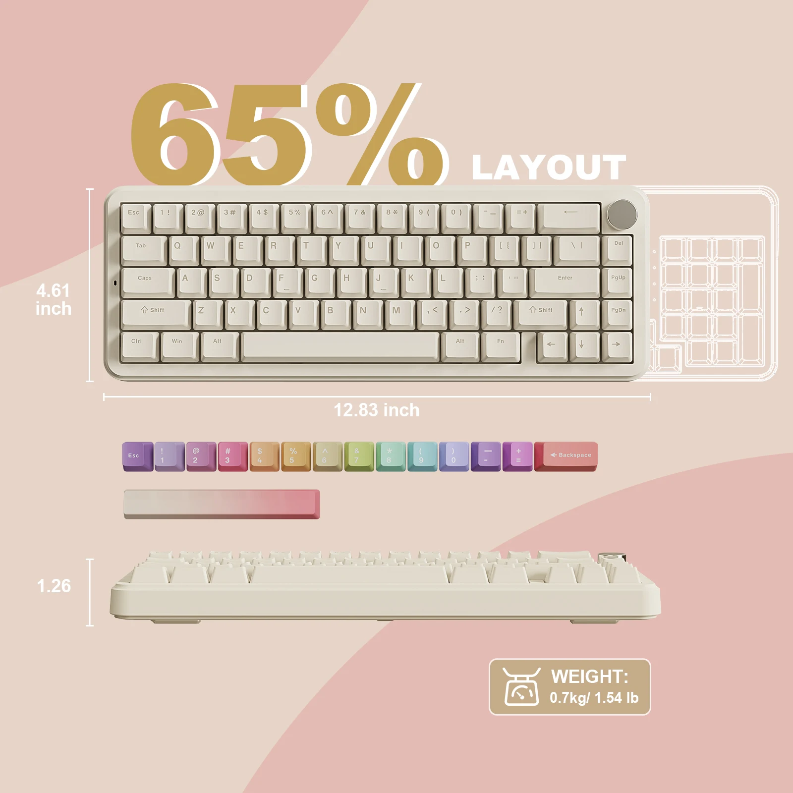 YUNZII B68 Beige Wireless Mechanical Gaming Keyboard, Tri-Mode Hot Swappable Cute Gasket Mounted Creamy Keyboard for Win/Mac