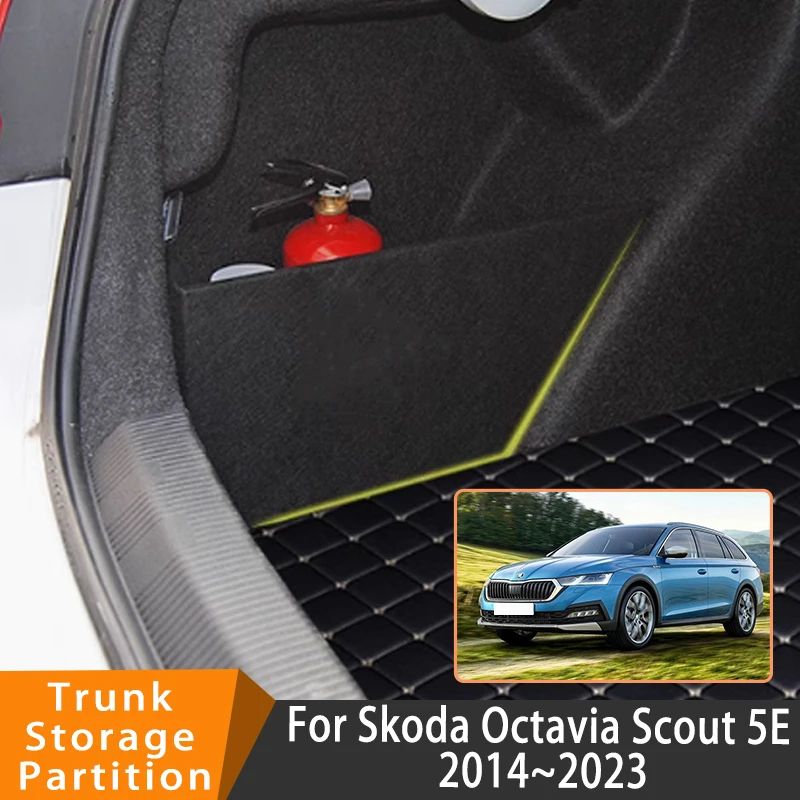 Auto Accessories For Skoda Octavia Scout 5E 2014~2023 2020 Car Organizer Trunk Side Partition Trunk Interior Storage Box Parts