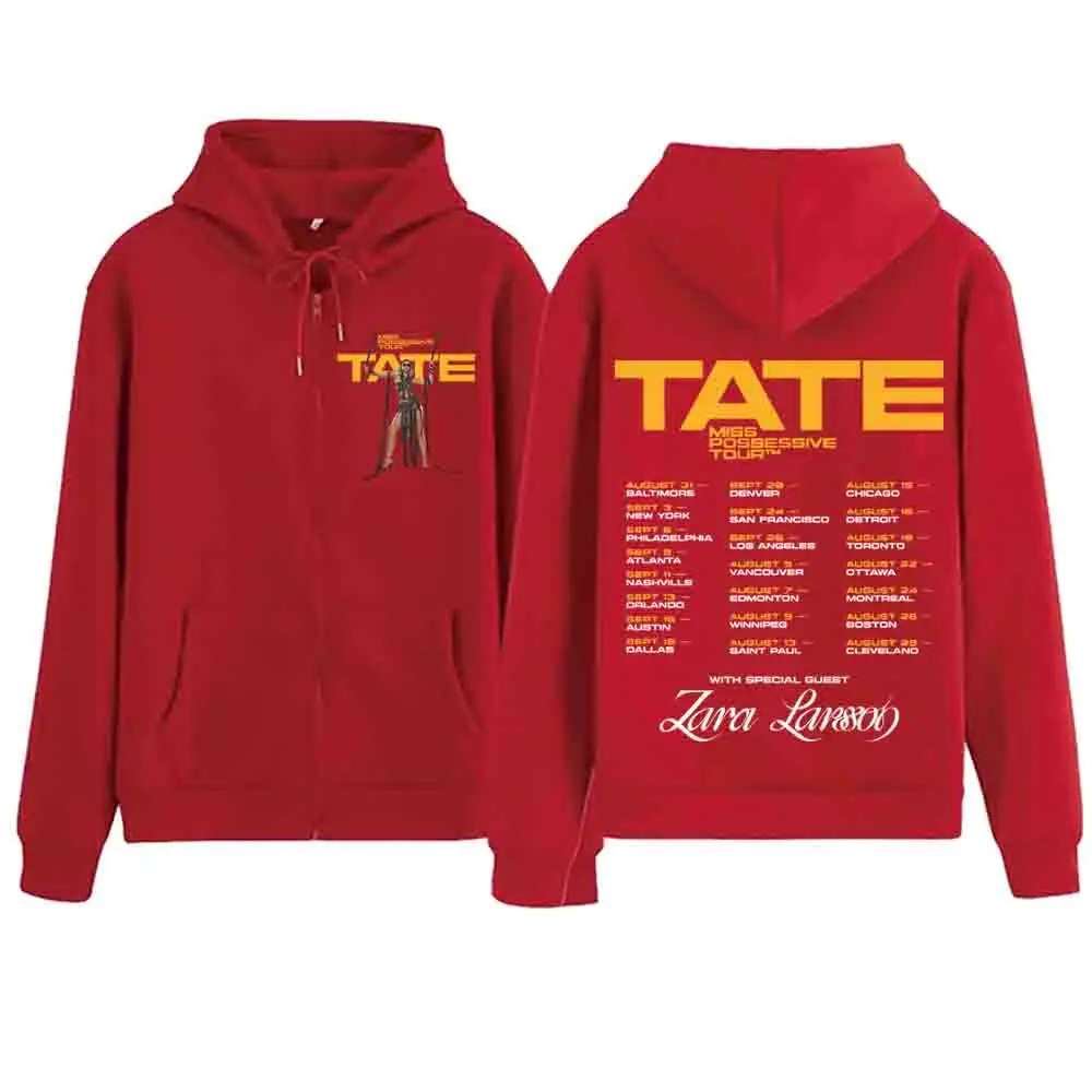 Tate McRae Miss Possessive World Tour 2025 Zipper Hoodie Harajuku Pullover Tops Popular Music Sweatshirt