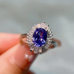 Natural Tanzanite ring for women S925 pure silver inlaid classic simple blue gem ring