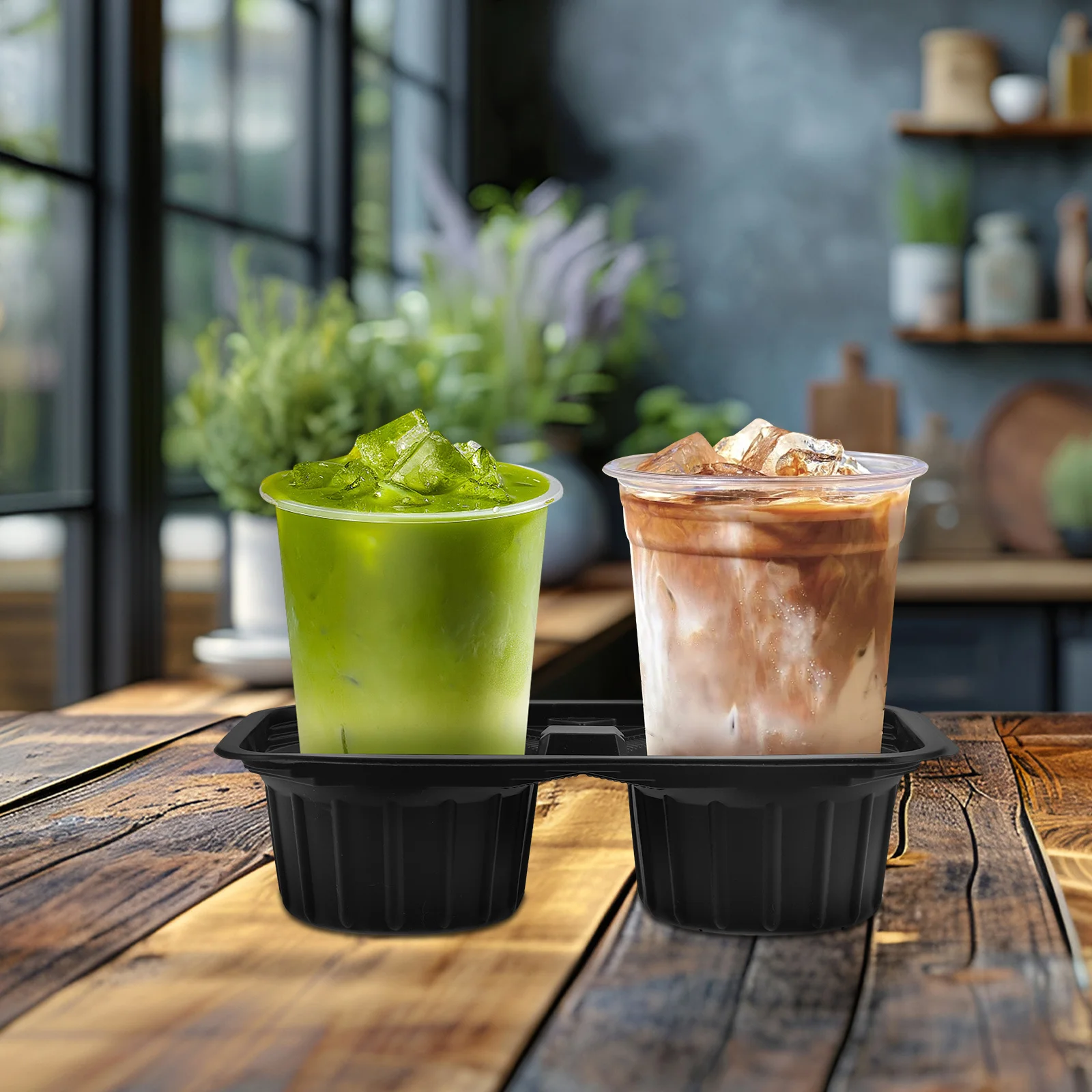 

50Pcs Disposable Cafe Tray 2 Cup Holder Base Takeout Cup Carrier Tray Beverage Holder for Coffee Milk Tea Drink Delivery