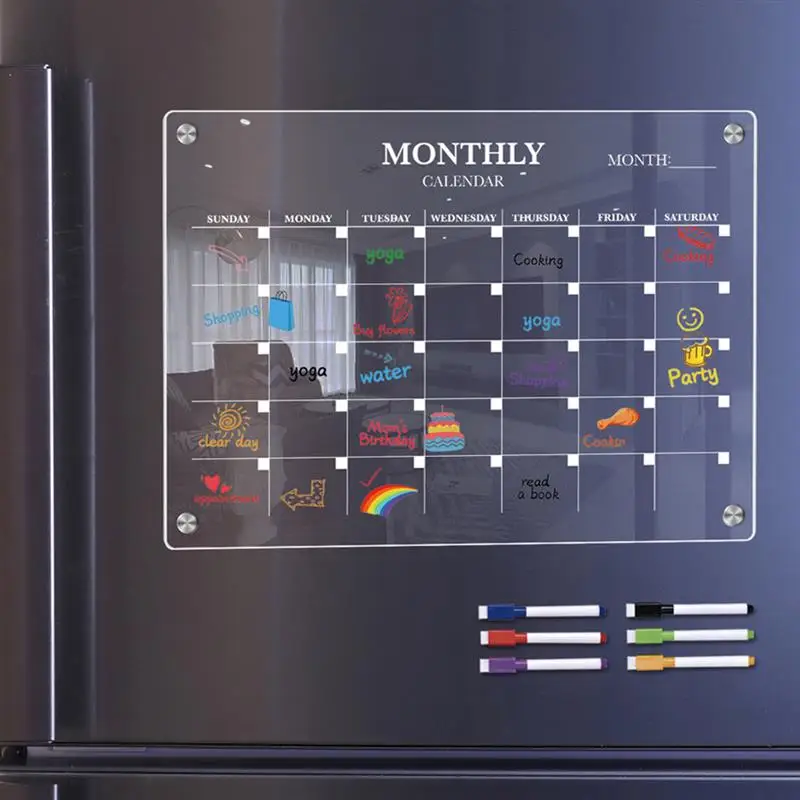 1 ชุด Weekly Plan Board Erasable อะคริลิคใส Magnetic Dry Erase Board ตู้เย็น Magnetic Board Weekly Plan เตือนจอแสดงผล