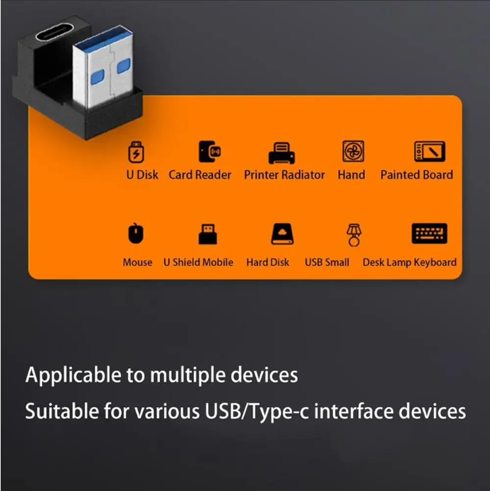 USB C Adapters U-Shape Straight Angle Adapter Type C Female to Type C Male 10Gbps Fast Data Adapter Converter Charging Adapters
