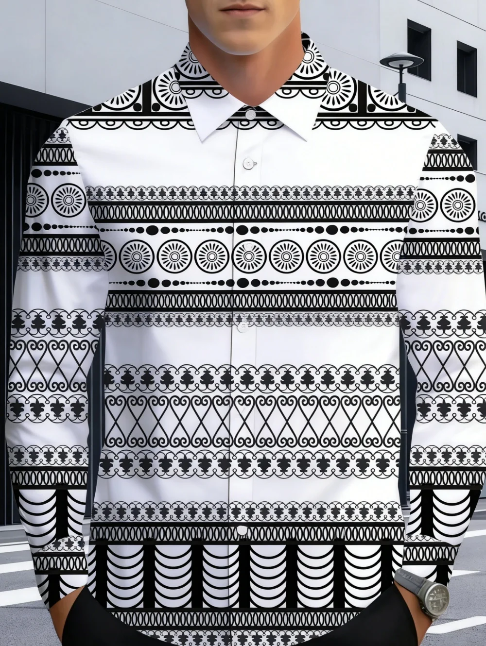 

Men's Lapel Long Sleeve Pattern Design Shirt Daily Spring Summer Business Casual Top Fashionable Comfortable New Men's Shirts