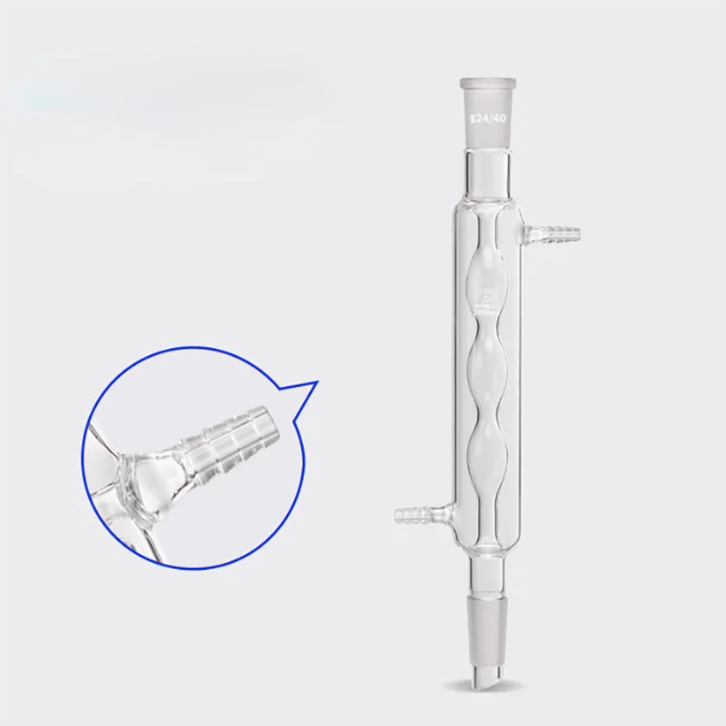 อุปกรณ์รีflow ห้องปฏิบัติการคอนเดนเซอร์ทรงกลม คอนเดนเซอร์แก้ว borosilicate สูง พอร์ตการสึกหรอมาตรฐาน ทนต่ออุณหภูมิสูง