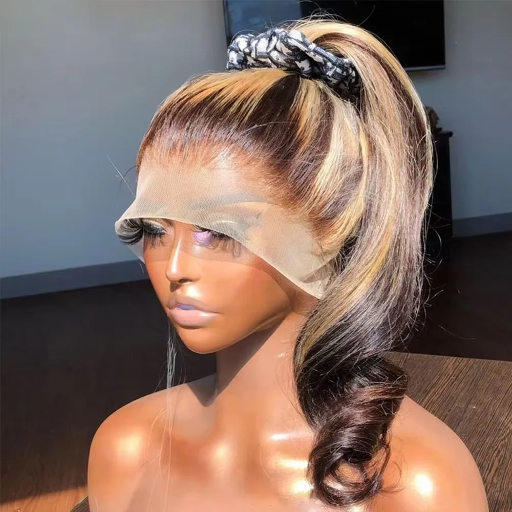 

Highlight Ombre 40 Inch Bone Straight Lace Frontal Human Hair Wigs Brazilian 13x6 Hd Lace Front PrePlucked Wig 360 Full Lace Wig