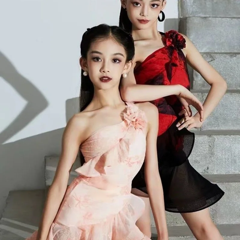 

2024 Latin dance dress new summer children's performance training dress big skirt separate body