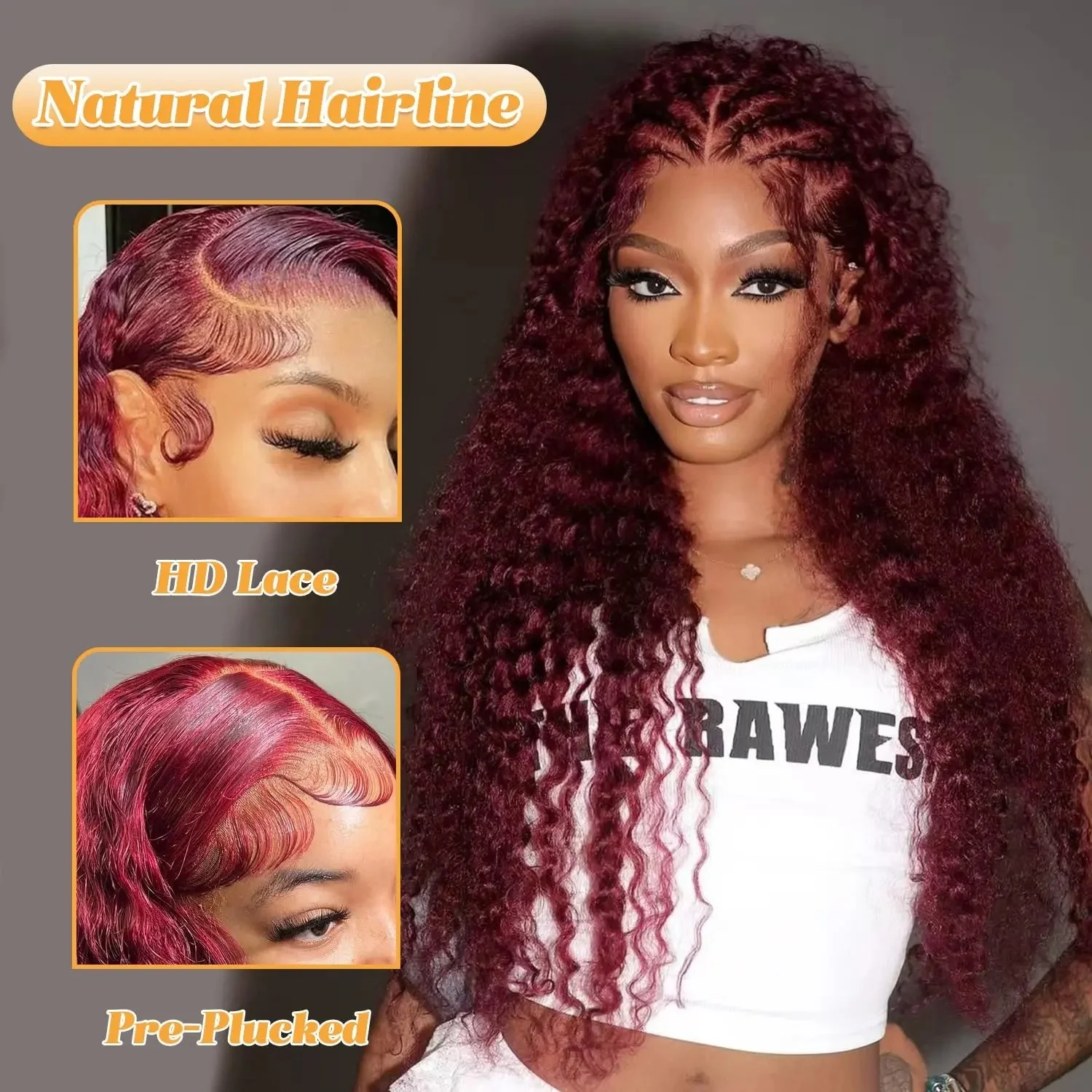 Frizira Burgundy Wig Human Hair 99j 13x6 Deep Wave Lace Front Wigs Human Hair Pre Plucked HD Transparent Lace Frontal Wigs image 3