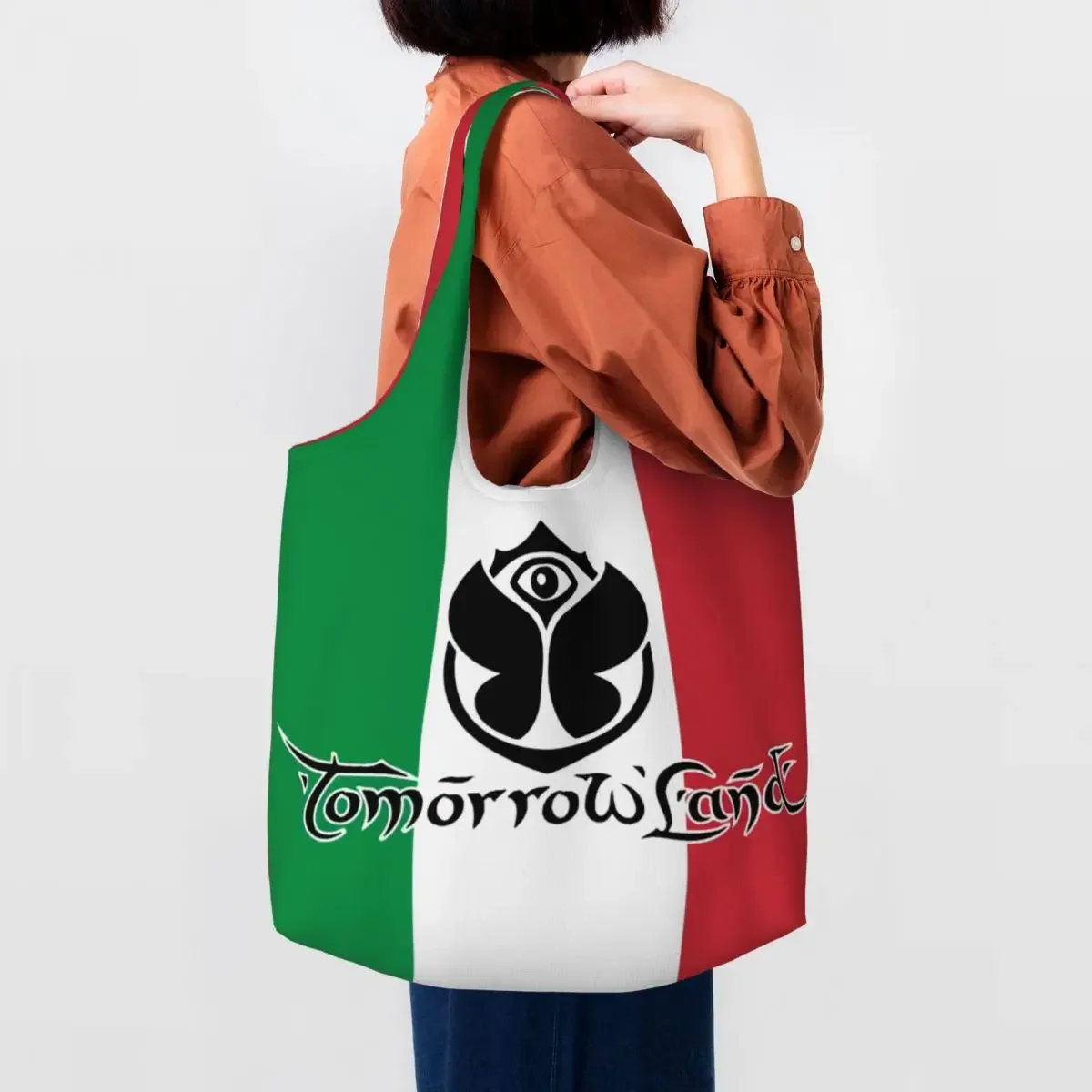 Reusable Tomorrowlands Italy Flag Shopping Bag Women Canvas Shoulder Tote Bag Washable Grocery Shopper Bags Handbag