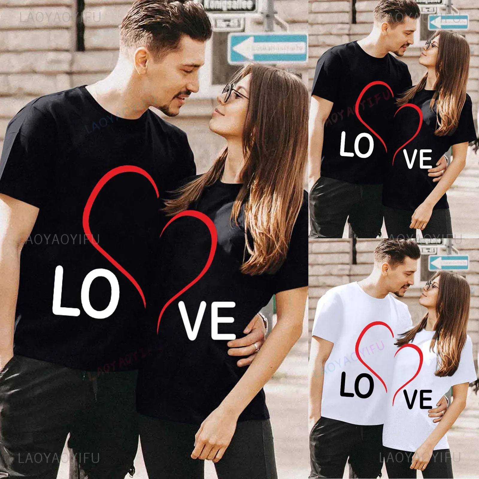 Couple T-Shirts Love Heart Graphic Tshirts Valentine Surprise Gift Short-sleev Summer Women Men Cool Cotton Fashion Streetwear