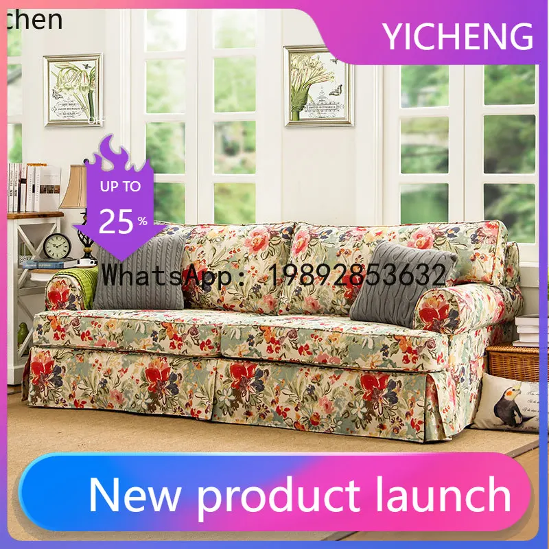 

Sofa Small Apartment Living Room Pastoral Style Removable and Washable Fabric Sofa