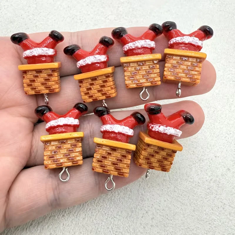 10pcs Christmas Card Chimney Santa Claus Series Handmade DIY Cream Glue Resin Accessories Hanging Ornaments Decorations