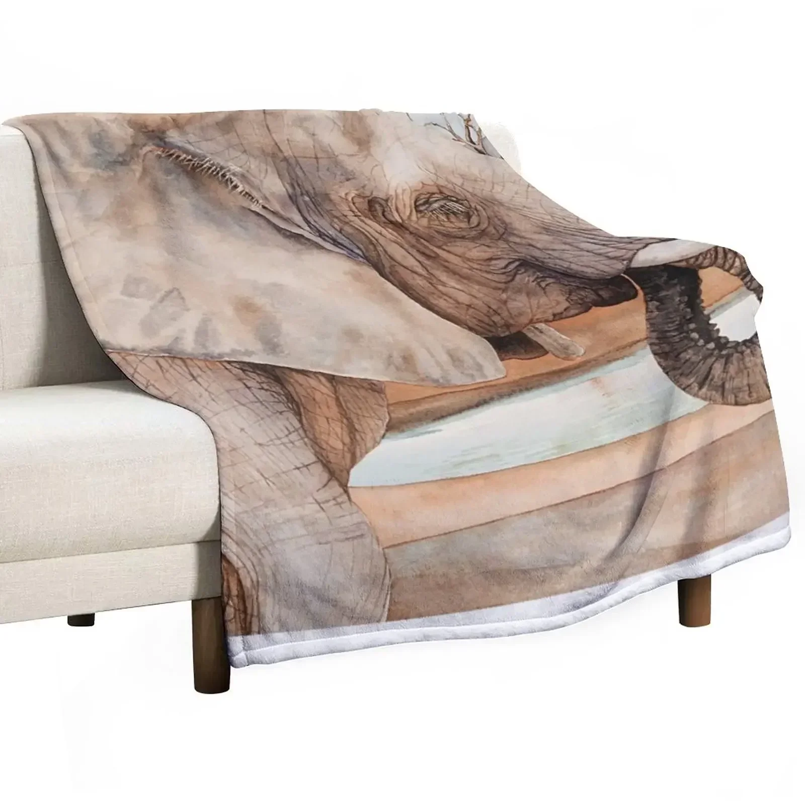 

African Elephant Watercolor Throw Blanket Reusable Durable Soft Blanket for All Seasons