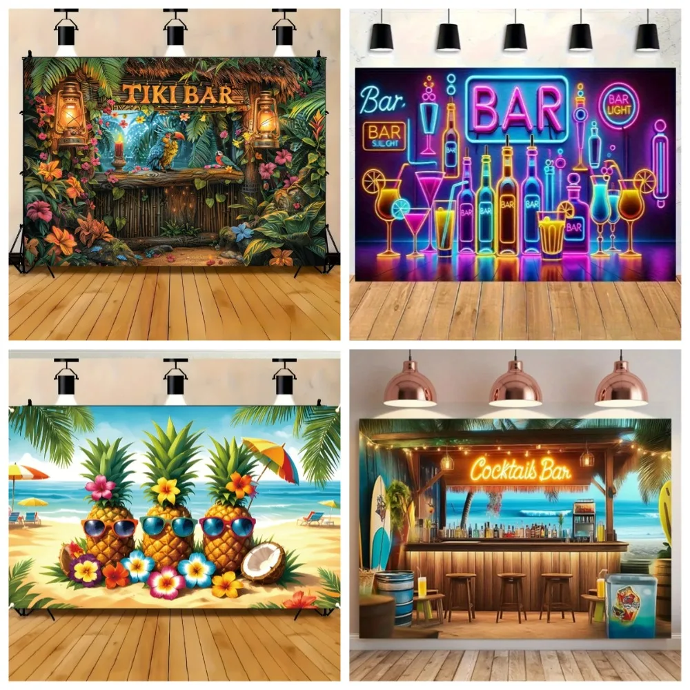 

Bar Cocktail and Green Plant Themed Party Background Cloth, Beach Party, Birthday Party Decoration Photography Studio Background