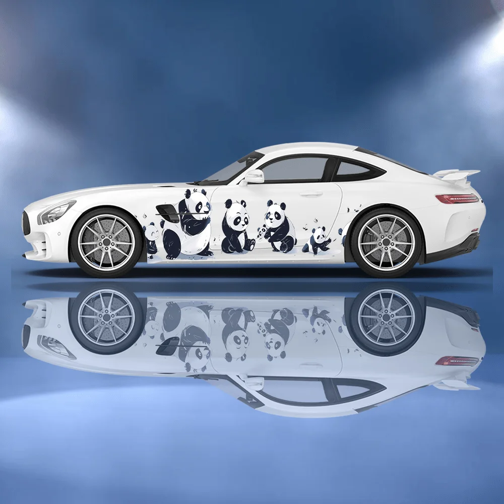 Cute Mechanical Panda Print Car Side Sticker Decoration Protection, Waterproof Self-adhesive Decal Auto Accessories Wrap Cover