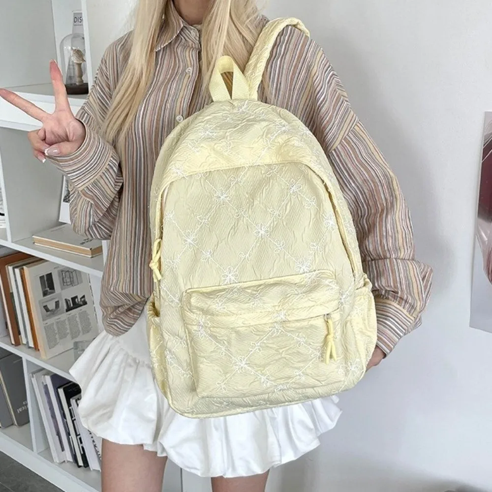 Fashion Sweet Bow Backpack Solid Color Minimalist Nylon Rucksack Bow Large Capacity Student School Bag Daily