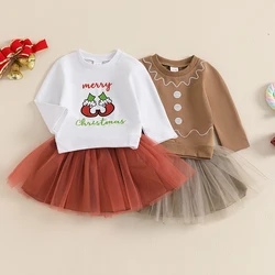 2024-08-23 Lioraitiin Toddler Baby Girl Christmas Outfit Letter Long Sleeve Sweatshirt Elastic Waist Tulle Skirt 2PCS