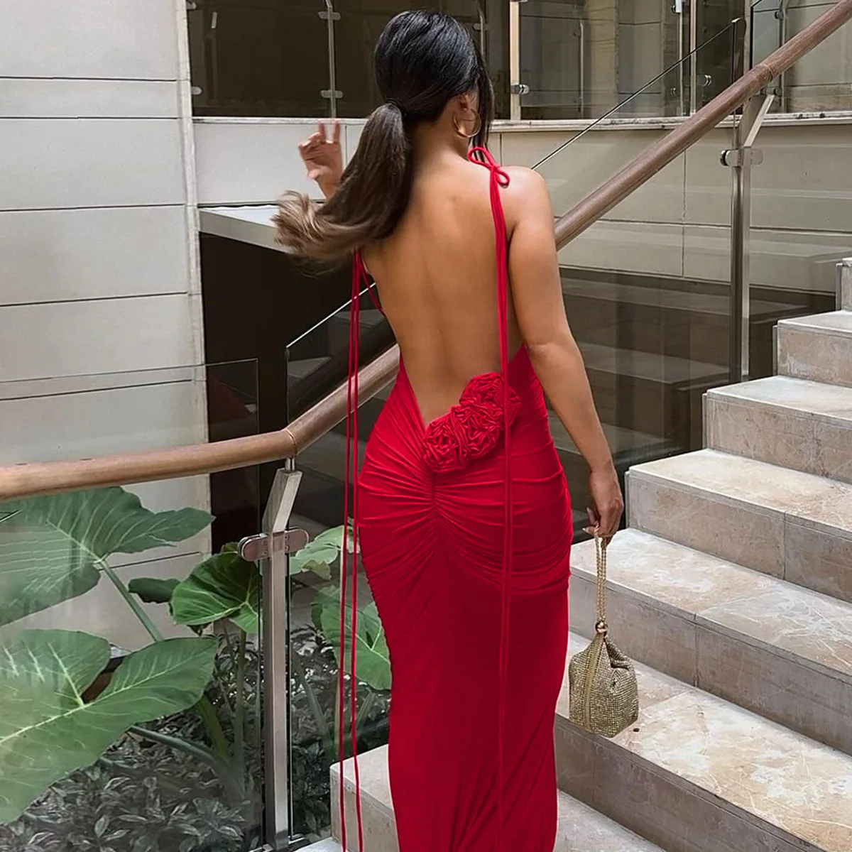 

Floral Backless Sexy Maxi Dress Women Fashion Spaghetti Strap Sleeveless Bodycon Club Party Sexy Long Fishtail Dress