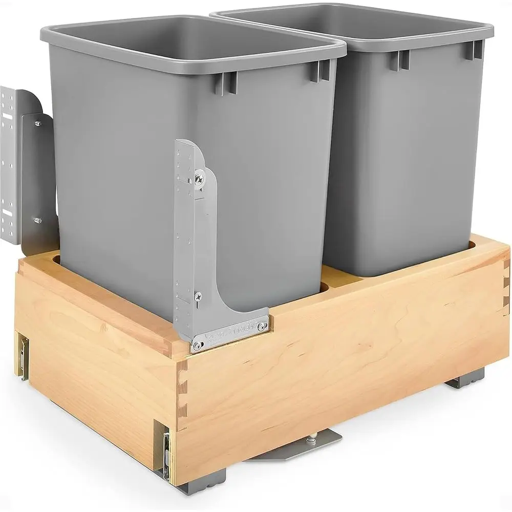 

35 Double Pullout Trash Cans with Soft-Close, 150 lbs Capacity, Full-Extension Slides, Gray